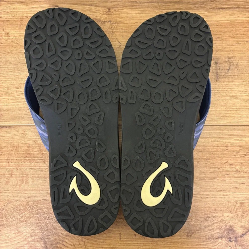 OLUKAI Ohana Pa'i Thong Sandals Trench Blue/Wai Camo Men Size 16 Flip Flops